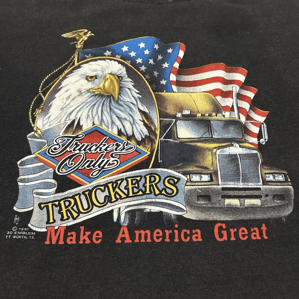 1987 Truckers Only 3D Emblem Make America Great Shirt No Tag Eagle Truck Flag